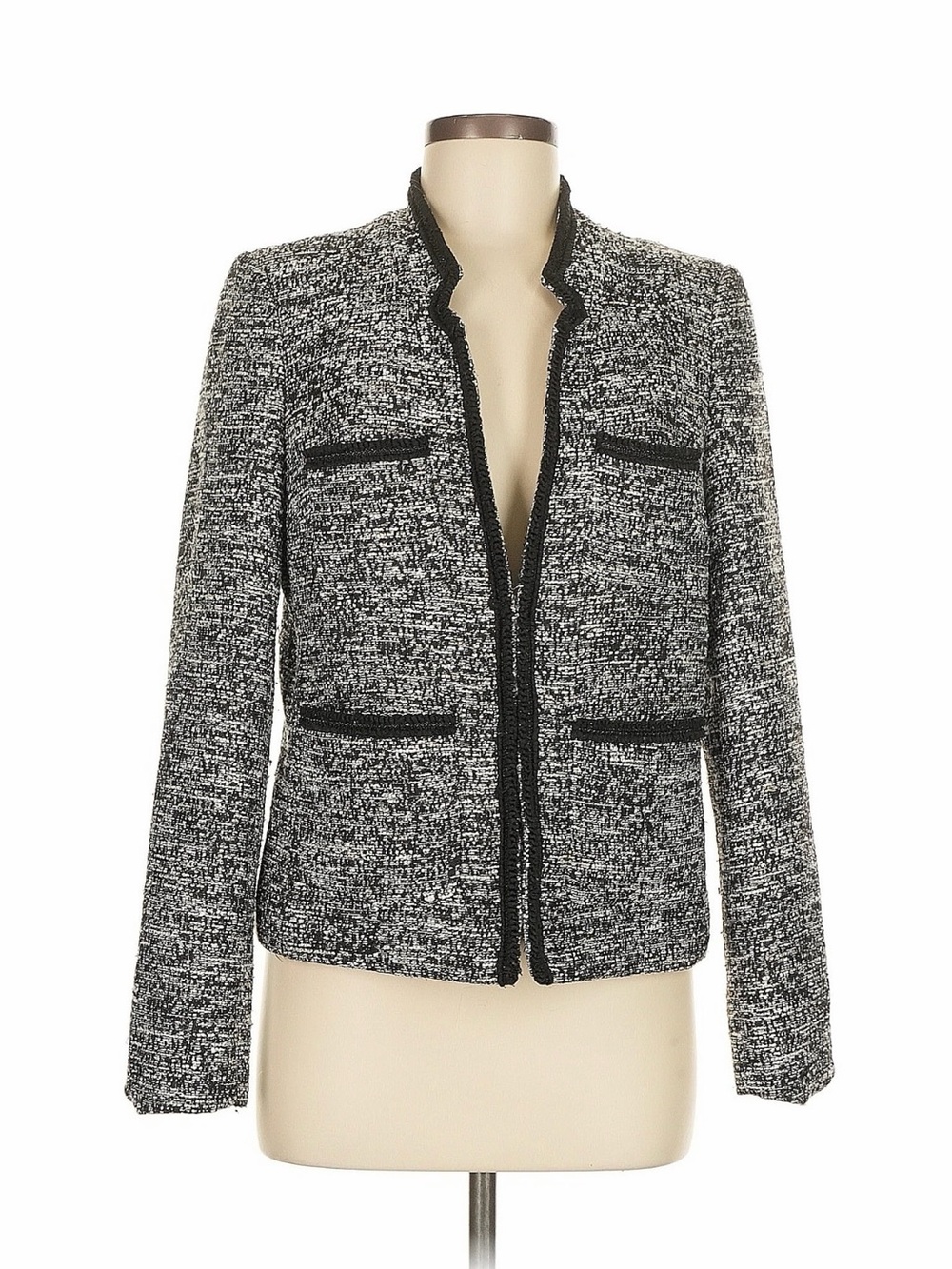 Tommy Hilfiger Black and White Tweed Open-Front Blazer